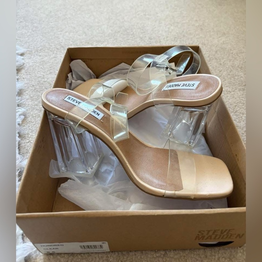 Steve Madden Cream Heels with Clear Straps